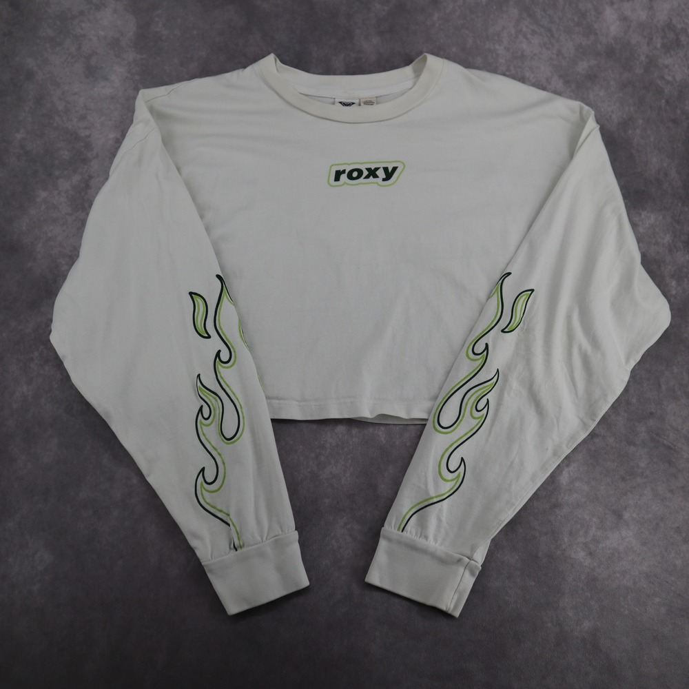Roxy Kelia Flame Sleeve Crop Top Long Sleeve White Y2K Size M - Picture 6 of 15